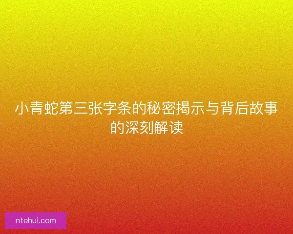 小青蛇第三张字条的秘密揭示与背后故事的深刻解读